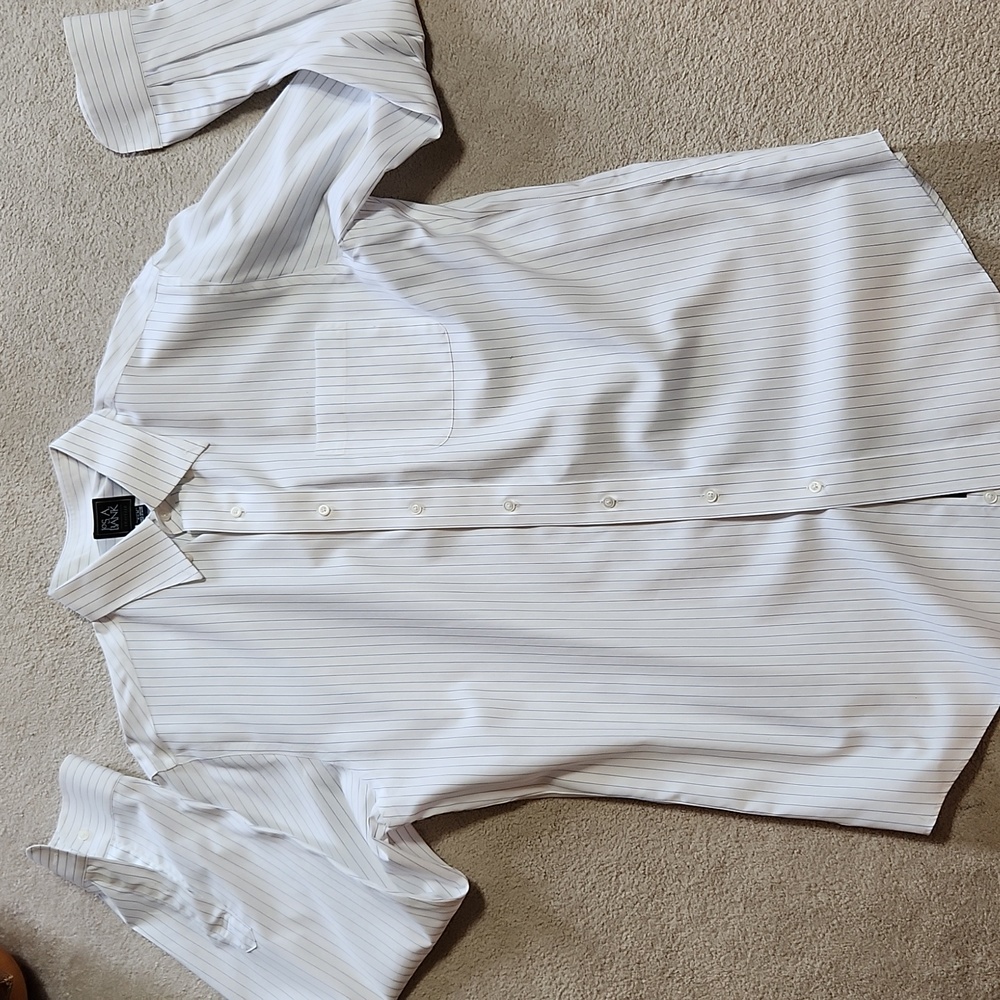 Jos. A Bank Button Down Shirt  White w/Blue Stripe Tailored Fit